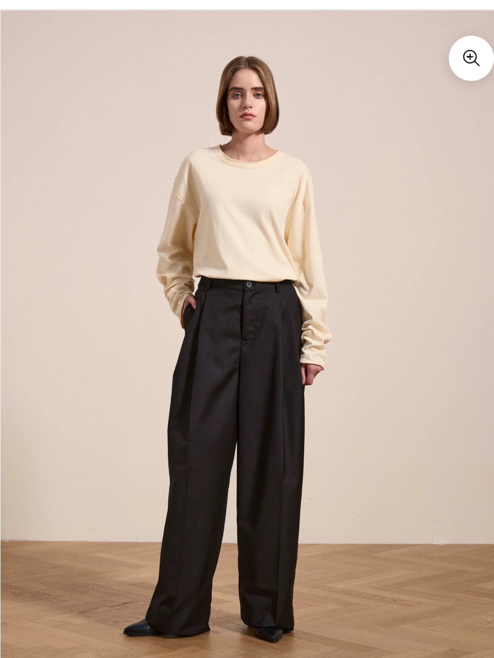 Found Black Wide-Leg Trousers - Classic High-Waist Pants with side buckle